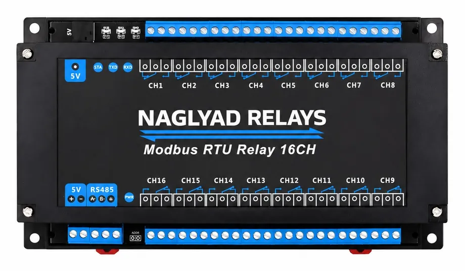 Релейний модуль N-RELAYS — 16 каналів, Ethernet / PoE, Modbus TCP та RTU, DIN-рейка