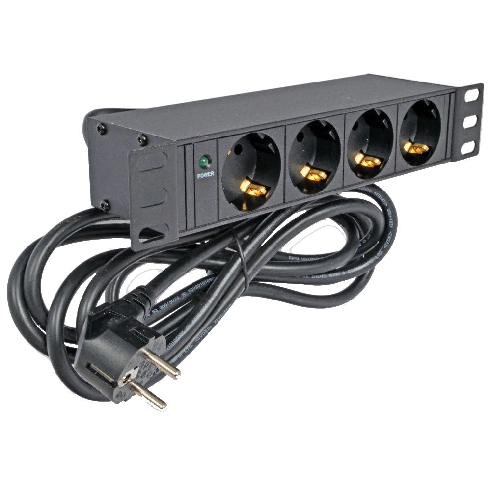 N-SWITCH RACK 10″ — GSM-розетка в міні-шафу 1U, 2 канали × 2 розетки Schuko, 16 А, датчик температури (Wi-Fi, GSM)