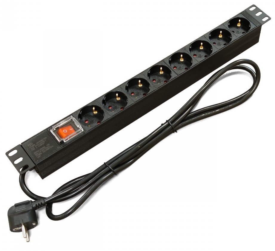 N-SWITCH RACK 19″ — GSM-розетка в серверну стійку 1U, 2 канали × 2 розетки Schuko, 16 А, датчик температури (Wi-Fi, GSM)